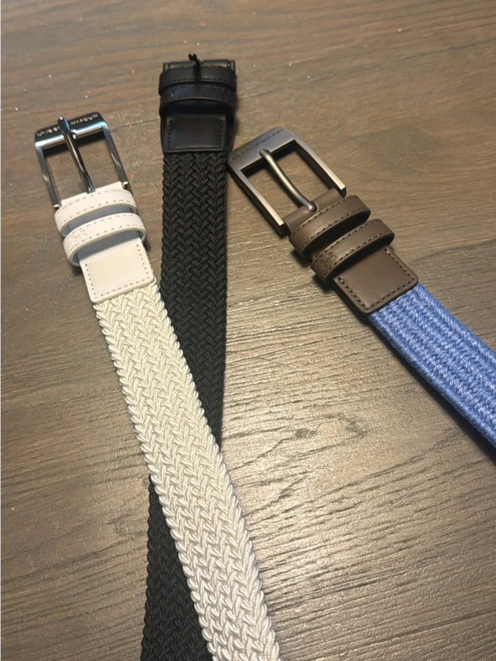 Under Armour Braided Stretch Belts in White, Black & Blue